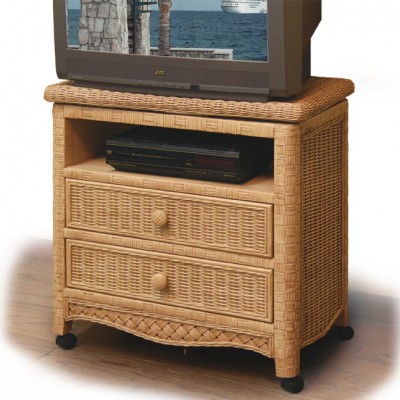 Chasco Kona 2 Drawer Swivel Top TV Cabinet with Glass Top and Casters