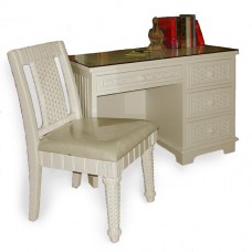 Chasco Cottage 4 Drawer Desk with Glass Top and Chair